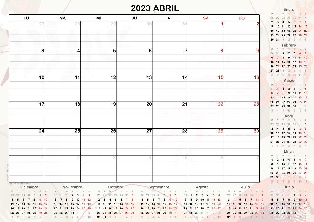calendario mes de abril 2023