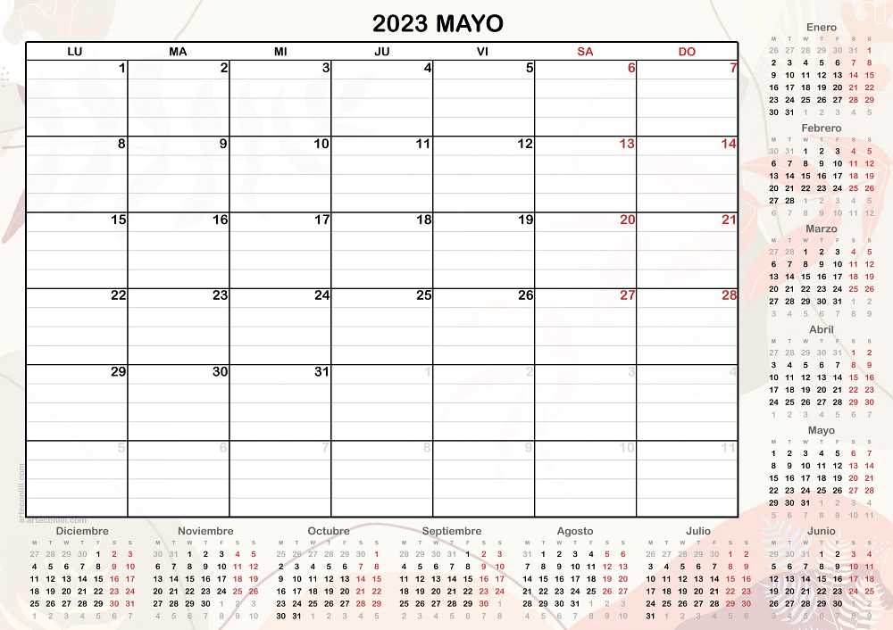 calendario planificador notas 2023 aesthetic