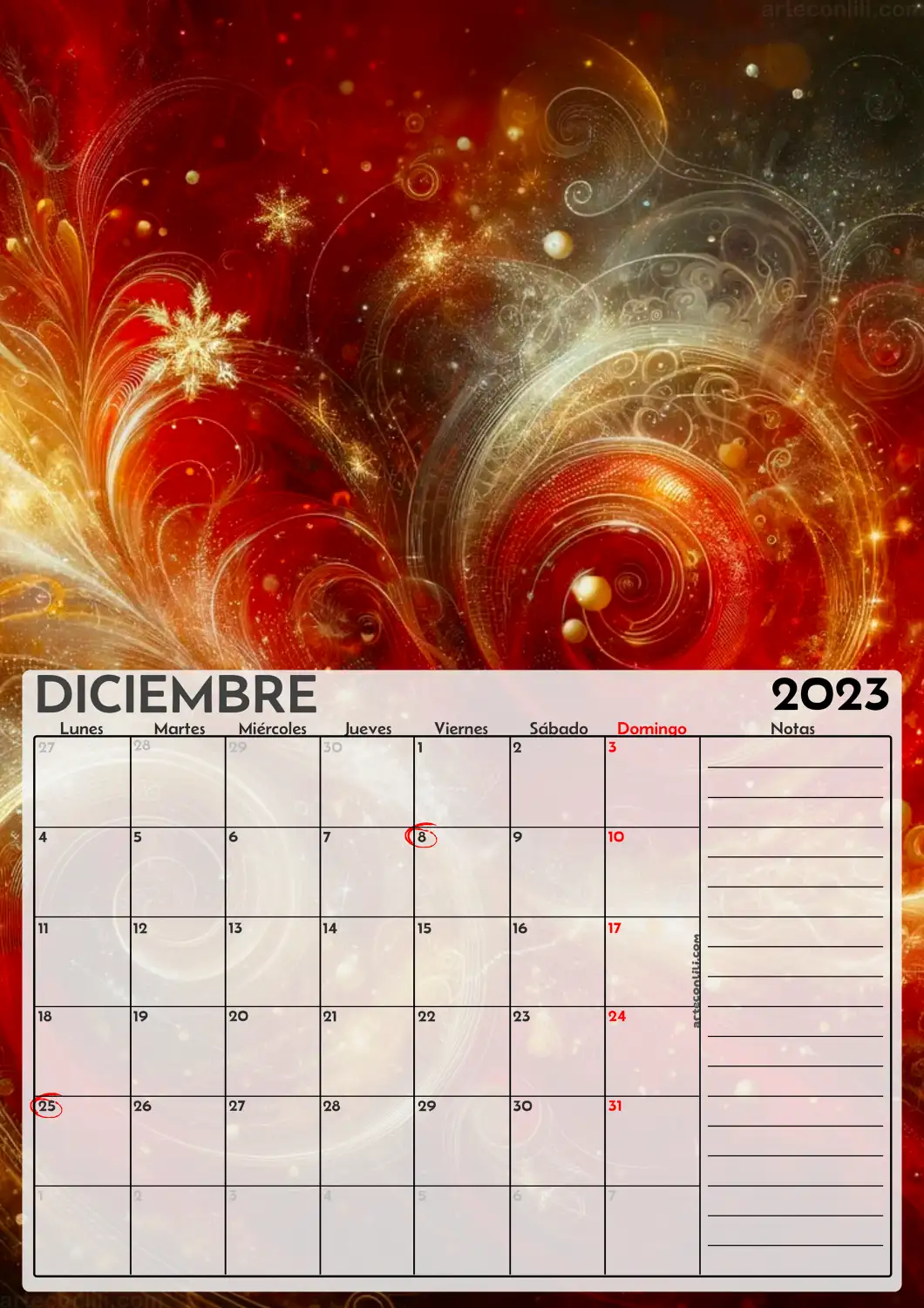 calendario diciembre 2023 motivos navidad arteconlili.com2