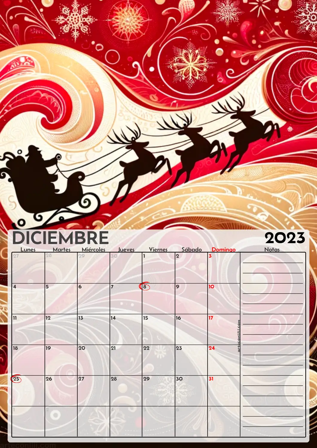 calendario diciembre 2023 motivos navidad arteconlili.com3