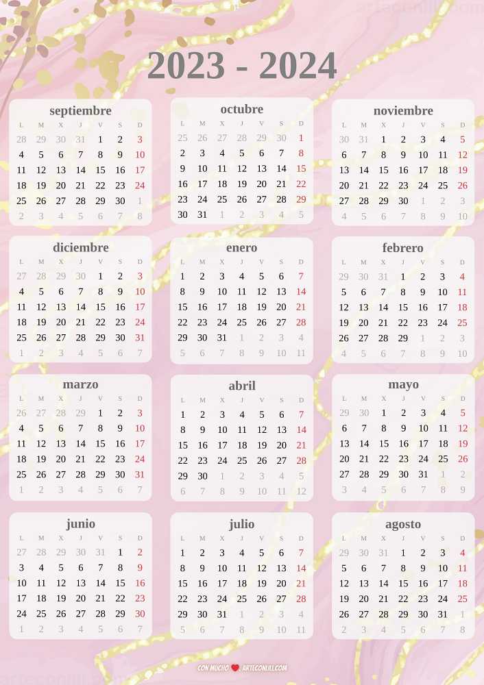 calendario escolar 2023 2024 septiembre agosto aesthetic5