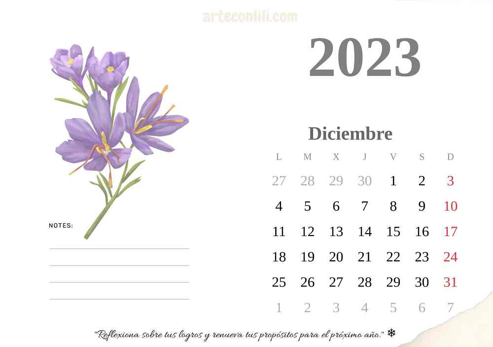 Calendario Diciembre 2023